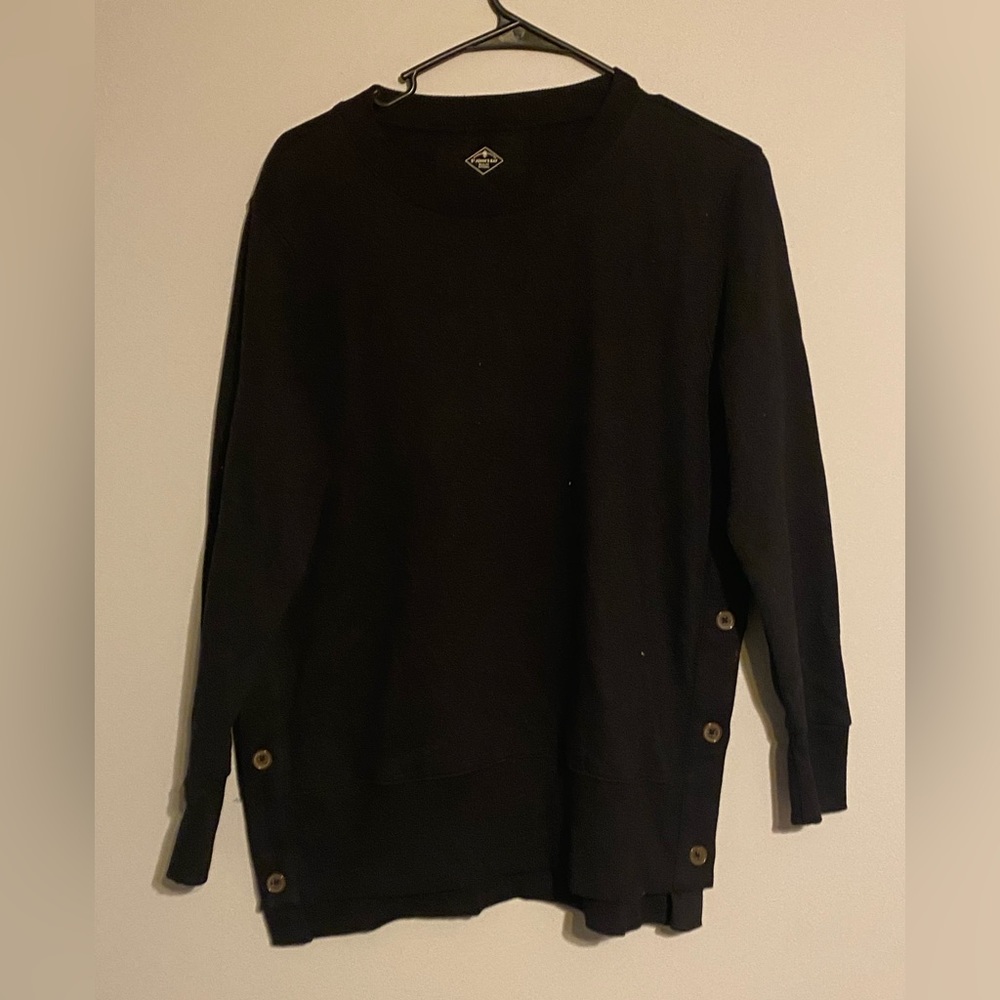 Black Crew Neck Sweater with buttons on the side.